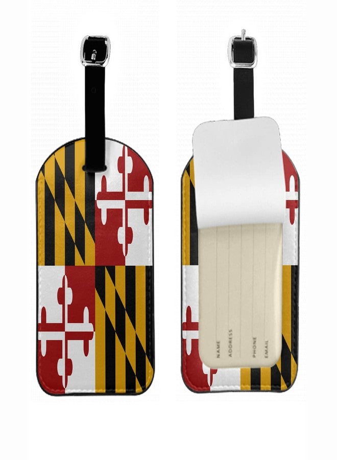 Zoczos Maryland State Flag Travel Bag Tag State Banner Patriotic PU Leather Name ID Labels with Privacy Cover for Men Women Suitcase, 1 Pack - Image 1